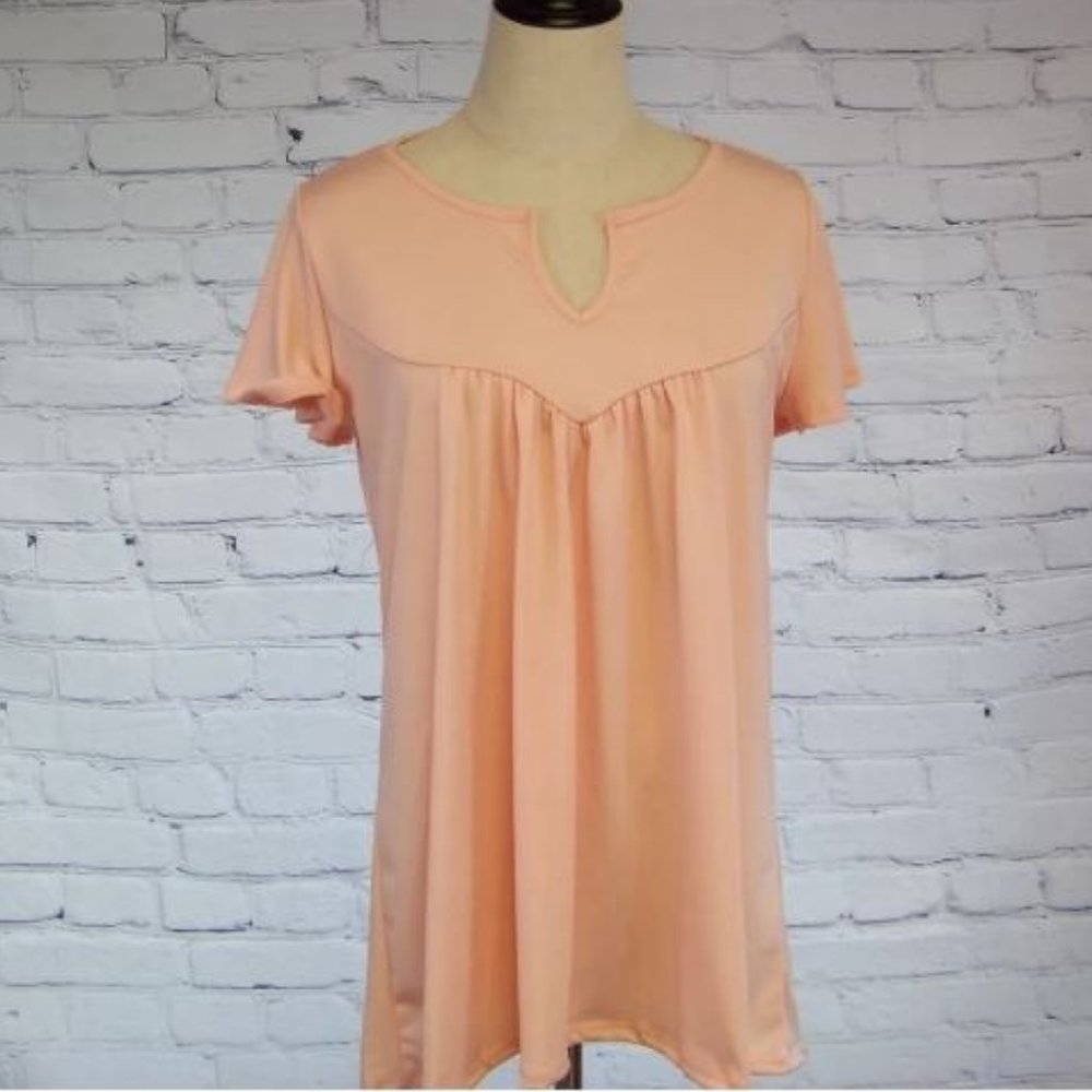 Knit Top with Notched Neckline - Blush Pink - Small, Large